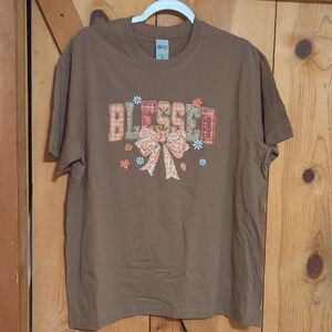 Brown Graphic Tee with 'Blessed' Design